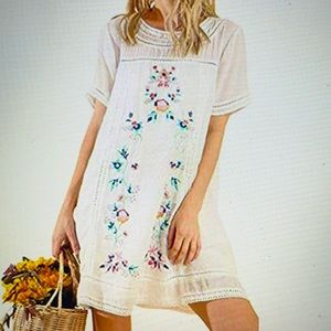 Umgee Boho Dress New floral White Embroidered Tunic
